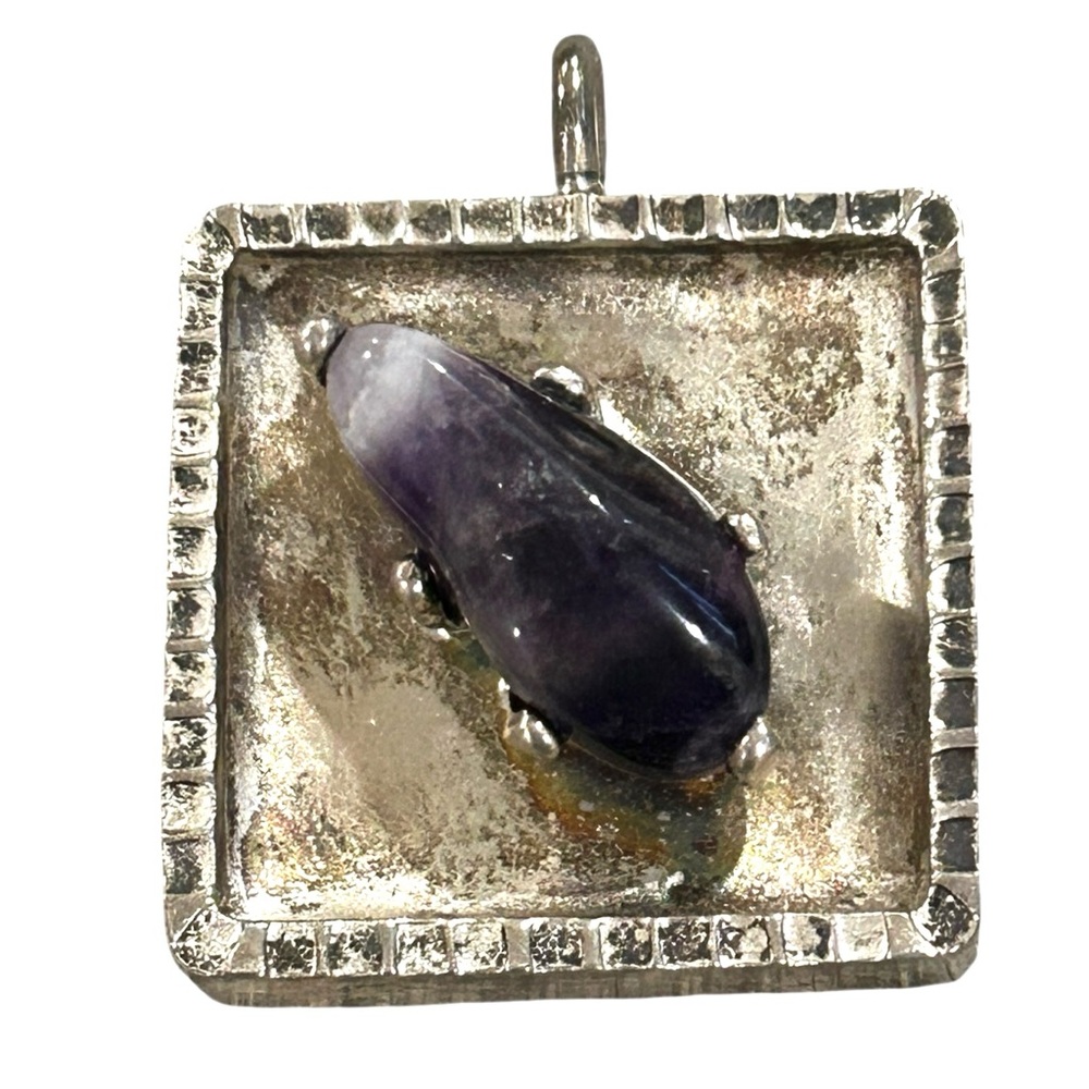 Vtg Jorgen Jensen Denmark Pewter 300 B Square Amethyst Stone Necklace Pendant